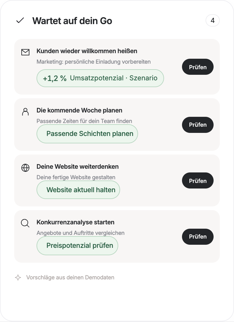 Vorbereitete Aufgaben im BetriebOS-Dashboard